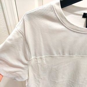 Dual Half Jersey Mesh White Tee Shirt